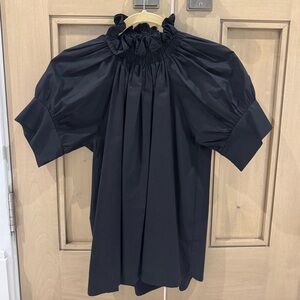 Monica Nera Franka Top Women’s Black Short Sleeve Ruffle Blouse Size Small